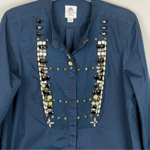 J. Crew Embellished Thomas Mason Tuxedo Shirt Navy 10 RARE - Picture 3 of 7